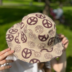 Peace symbol himalayan organic wild hemp hat, bohemian hemp hat, vegan hat, festival hat,  natural fibre hat, hemp, adjustable with wire