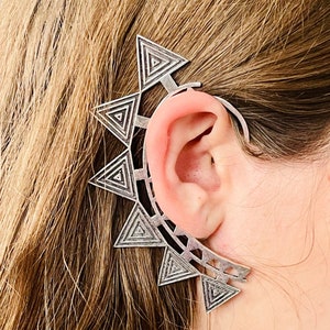 Zilveren messing oormanchet, tribale sieraden, boho oormanchet, nikkelvrij, zilveren messing oormanchetten, festivaljuwelen, etnische sieraden, geometrisch