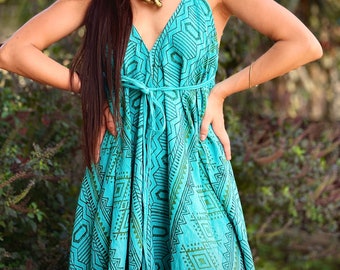 Handmade Hemp Cotton Sundress: Sleeveless Tribal Festival Dress