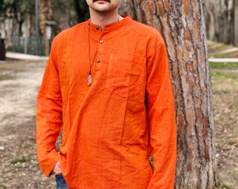 Handwoven Khadi Cotton Kurta: Long Sleeve Boho Shirt