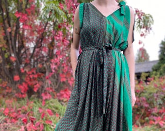Boho Silk Jumpsuit: Sleeveless Indian Sari Blend, Adjustable Fit