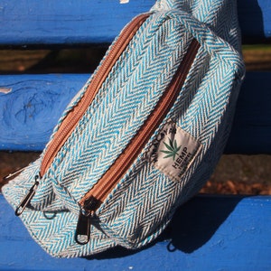large hemp Fanny Pack , vegan Waist Bag,  colourful Hip pack, light blue Bumbag, cross-body bag, vegan money bag, hemp belt bag