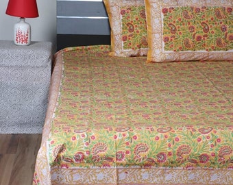 Sábana de algodón orgánico con estampado en bloque y fundas de almohada: tinte índigo natural