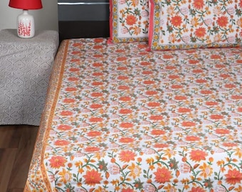 Juego de sábanas de algodón orgánico con estampado floral en bloque, 3 piezas