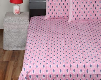 Sábana de algodón orgánico con estampado en bloque y fundas de almohada: tinte índigo natural