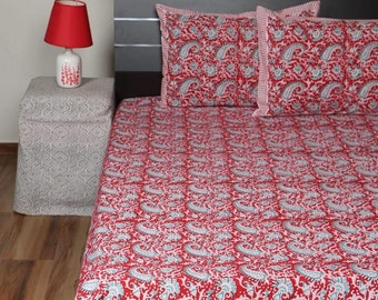Juego de sábanas de algodón orgánico con estampado de bloques: diseño paisley natural