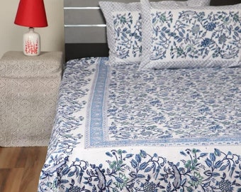 Sábana de algodón orgánico con estampado de bloques índigo y fundas de almohada