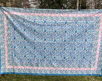 Indigo Block printed  organic cotton tablecloth, vegetable colours, natural dyed organic table cover made in Rajasthan, organic home decor