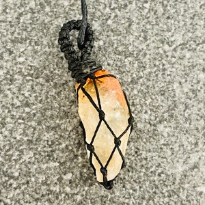 Raw Citrine Crystal Necklace: Macrame Amulet, Adjustable Cord