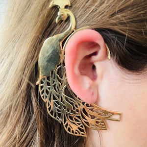 Puño de oreja de latón pavo real, joyería tribal, puño de oreja boho, libre de níquel, puños de oreja de latón dorado, joyería de festival, joyería étnica, elegante