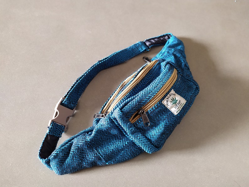 große Hanf Bauchtasche, vegane Bauchtasche, bunte Hüfttasche, blaue Bauchtasche, vegane Geldtasche, Hanf Gürteltasche, Himalaya Hanf Bild 9