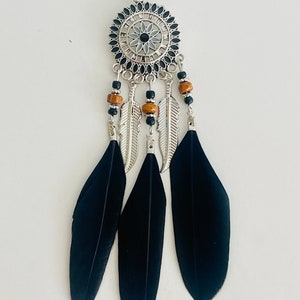 Attractive Boho Feather Earrings - Handcrafted Nature-Inspired Statement Jewelry, tribal black earrings, festival accessory, gift for her