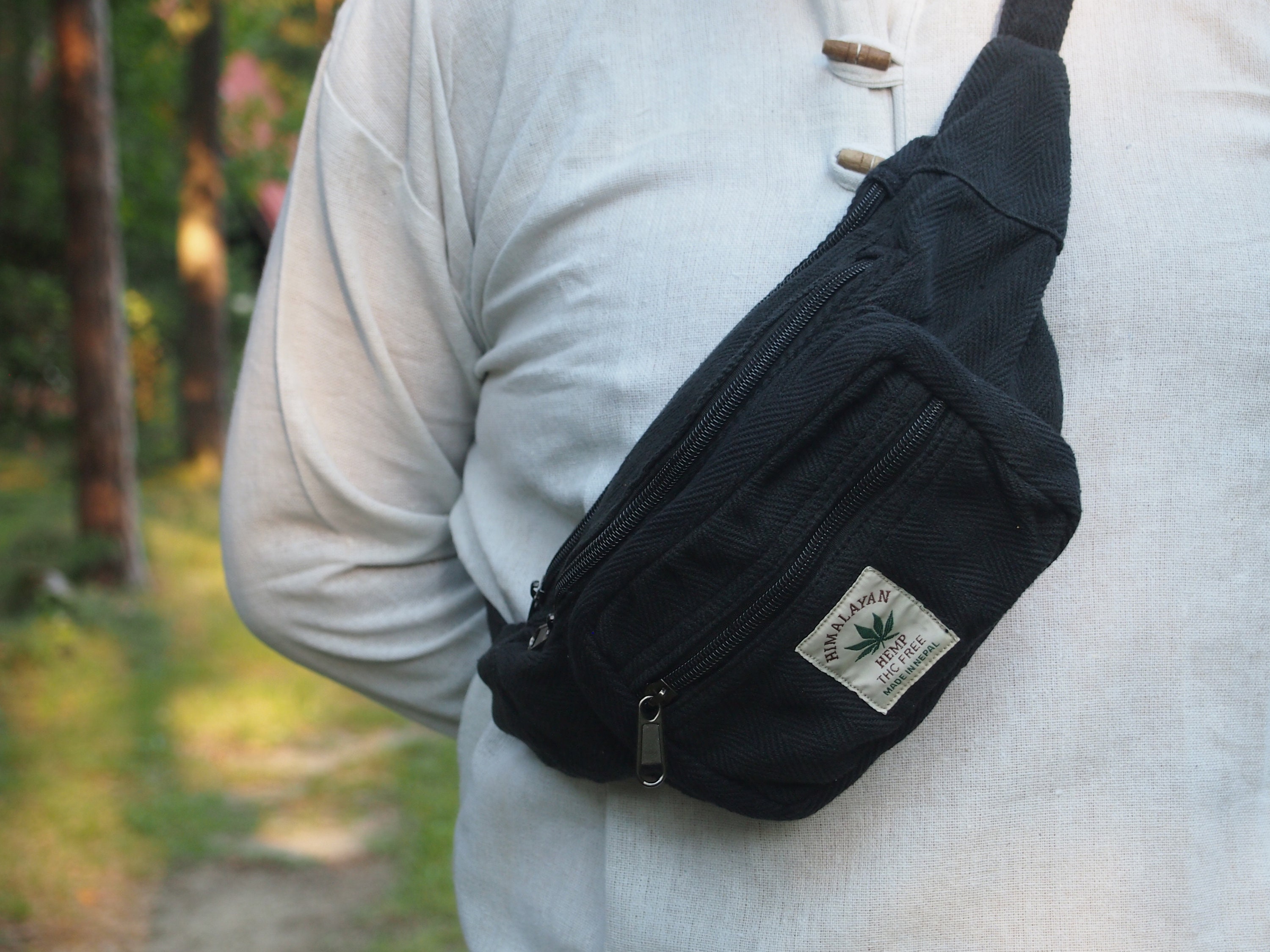 Large Hemp Fanny Pack , Vegan Waist Bag, Hip Pack, Black