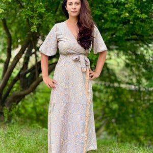 Floral Silk Blend Bohemian Wrap Dress - Flattering Curvy Fit