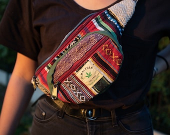 Fanny Pack de cáñamo multicolor, bolso de cintura vegano, paquete de fanny hippie, paquete de cadera estilo boho, boho Bumbag, bolso cruzado, bolsa de dinero vegano