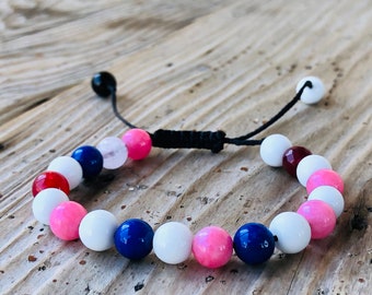Armband med blandade ädelstenar: Rosa turmalin, rubin, månsten