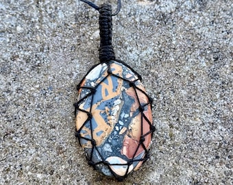 Maligano Jasper Macrame Necklace: Natural Gemstone Amulet