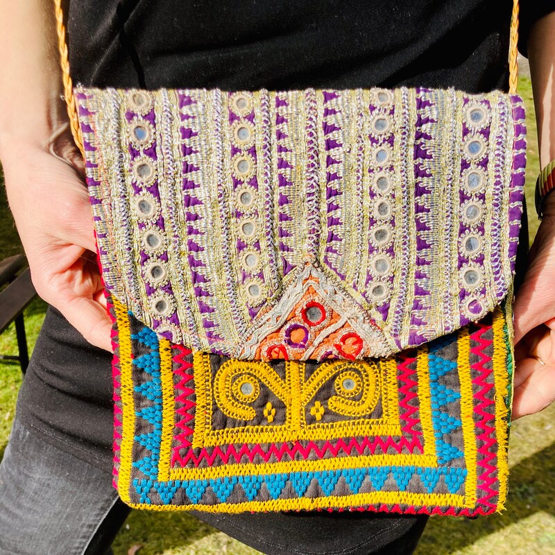 Black - Tribal Hand Embroidered Jute Clutch Wallet main image 1