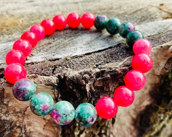 Prosperity and abundance bracelet, red jade and ruby zoisite , luck, vitality, strength, passion, willpower, material prosperity, healing