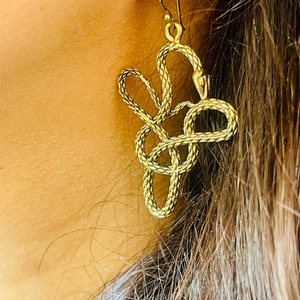 Handcrafted Brass Snake Earrings: Boho Ethnic Jewelry