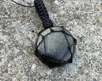 Golden Obsidian Macrame Amulet Necklace: Psychic Protection