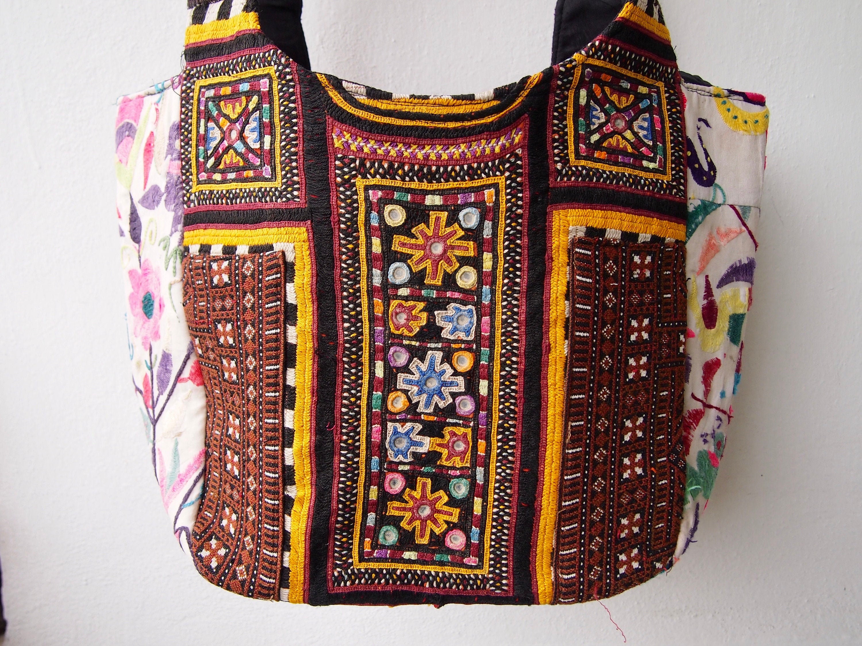 Ibiza bohemian suede leather banjara embroidery bag