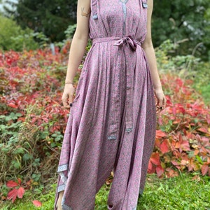 Pale pink silk jumpsuit, boho chic silk jumpsuit, hippie jumpsuit/romper, sleeveless, adjustable large jumpsuit, lightweight silk outfit