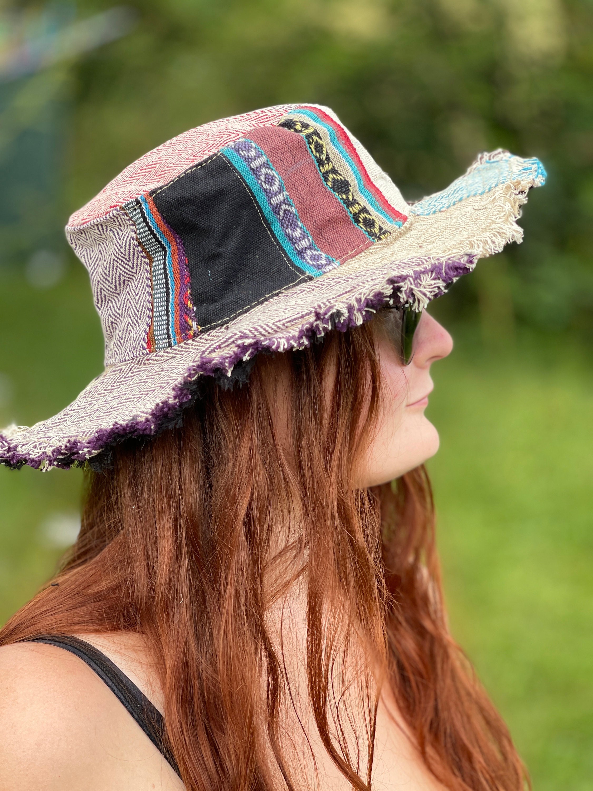 Patchwork Hanfhut - Buntes Pilzdesign Mit Versteckter Tasche Für Sommer