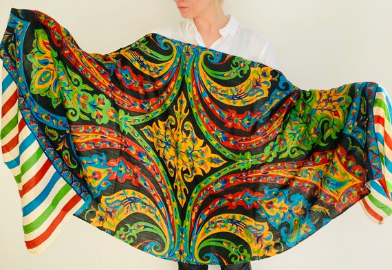 Sciarpa Scialle LumiSyne In Pashmina | Quadri Motivo Cavallo | Reversibile Con Frange | 185x65 Cm
