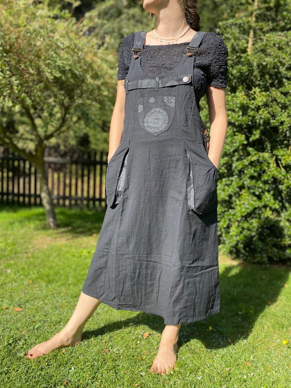 Handwoven Skirt Dungaree, Organic Nepal Cotton Skirt Overall, Adjustable  Straps, Various Colours, Women's Pinafore, 3 Pockets, Black 