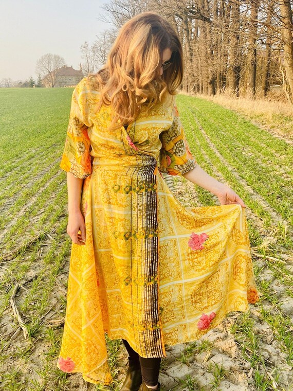 Yellow silk wrap dress new arrivals