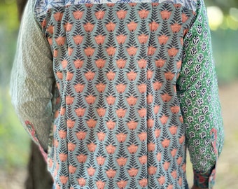 Funky Patchwork Block Printed 100% Cotton Shirt , Handmade