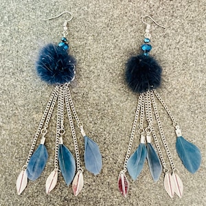stunning blue handcrafted feather earrings, boho earrings, ethnic earrings, ethnic jewellery,  tribal feather earrings, festival earrings