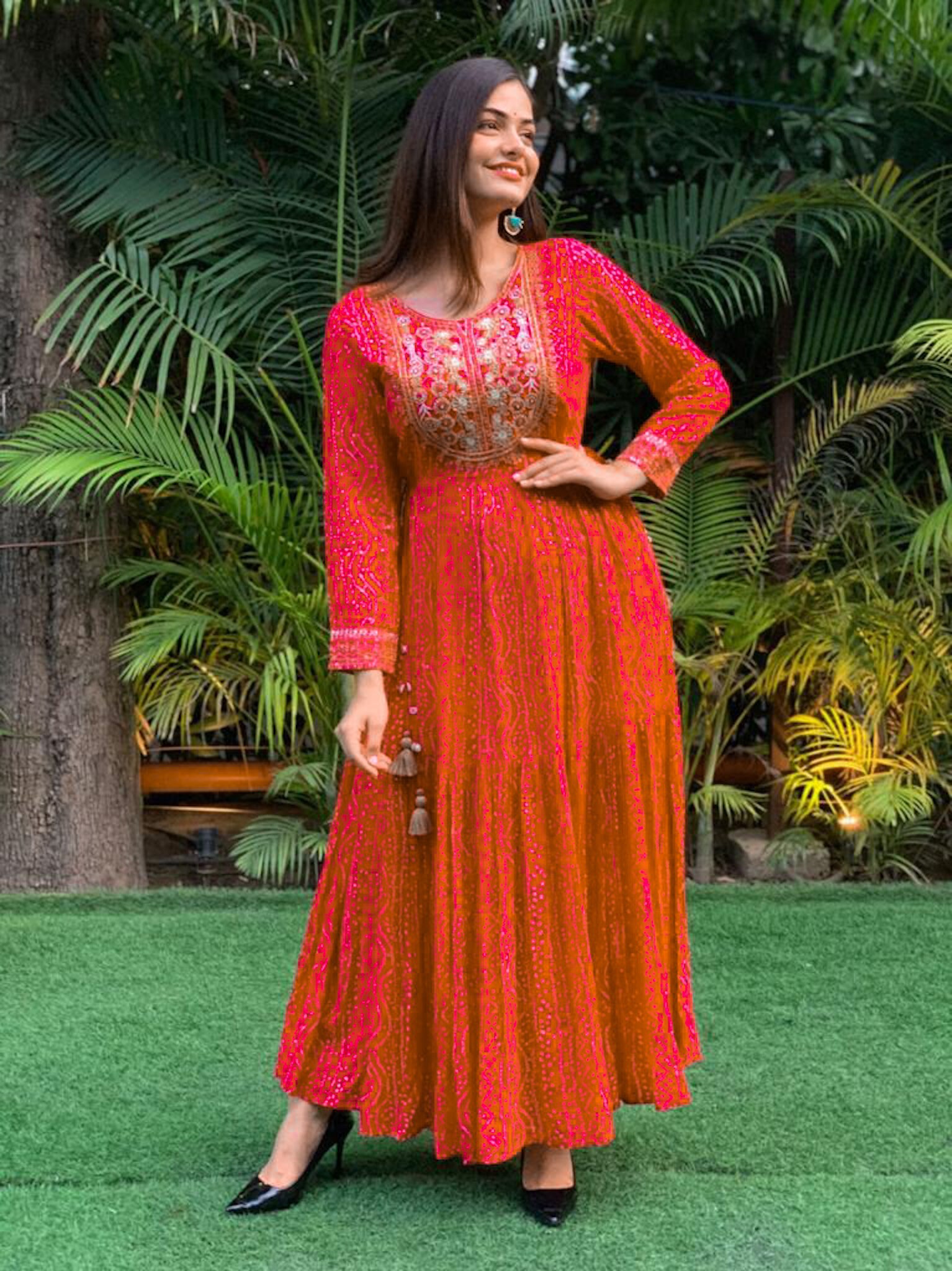 Eye Catching Silk Cotton Dress, With Small Mirrors and Shiny