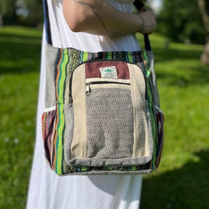 Hemp shoulder bag, hemp crossbody Messenger bag, wild hemp designer bag, hemp city bag, festival bag, vegan bag, colourful bag