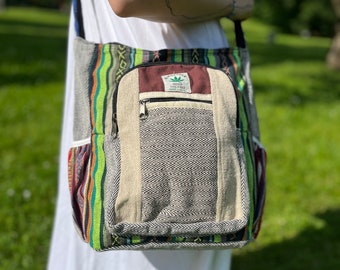 Hemp shoulder bag, hemp crossbody Messenger bag, wild hemp designer bag, hemp city bag, festival bag, vegan bag, colourful bag