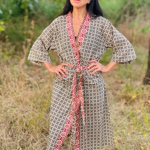 Handprinted Cotton Kimono: Lightweight Boho Cover-Up