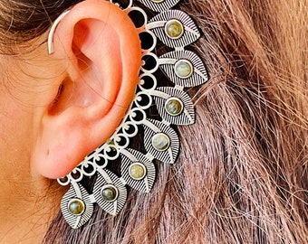 Labradorite Brass Ear Cuff: Tribal Boho Festival Jewelry