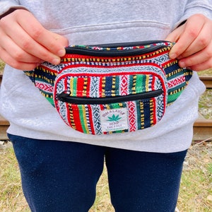 marsupio multicolore in canapa, marsupio vegano, marsupio hippie, marsupio stile boho, marsupio boho, borsa a tracolla, marsupio vegano