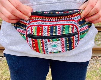 multicolour hemp Fanny Pack , vegan Waist Bag, hippie fanny pack, boho style Hip pack, boho Bumbag, cross-body bag, vegan money bag