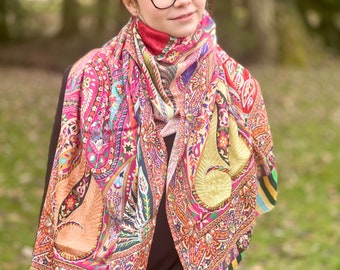 Embroidered Silk Cotton Scarf: One-of-a-kind Kashmir Shawl - Etsy