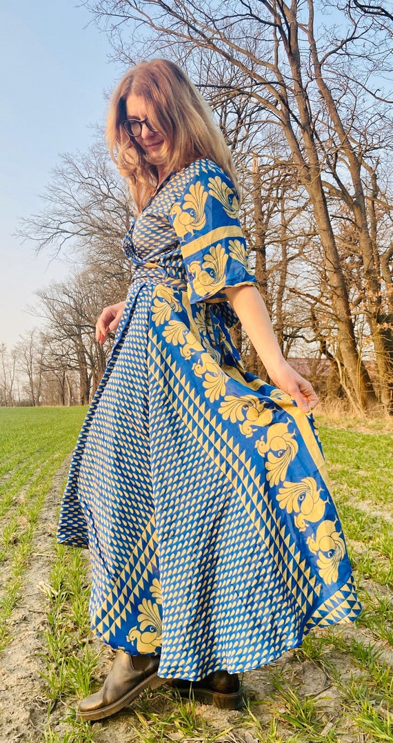 blue and yellow wrap dress Vintage Wrap Dress yellow – Glam26 Boutique