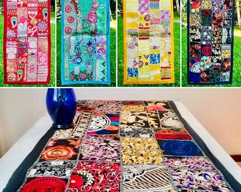 Vintage indisk lapptäcke bordslöpare: Broderad boho tapet