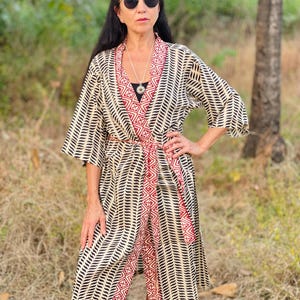 Handprinted Cotton Voile Kimono: Bohemian Style Cover-Up