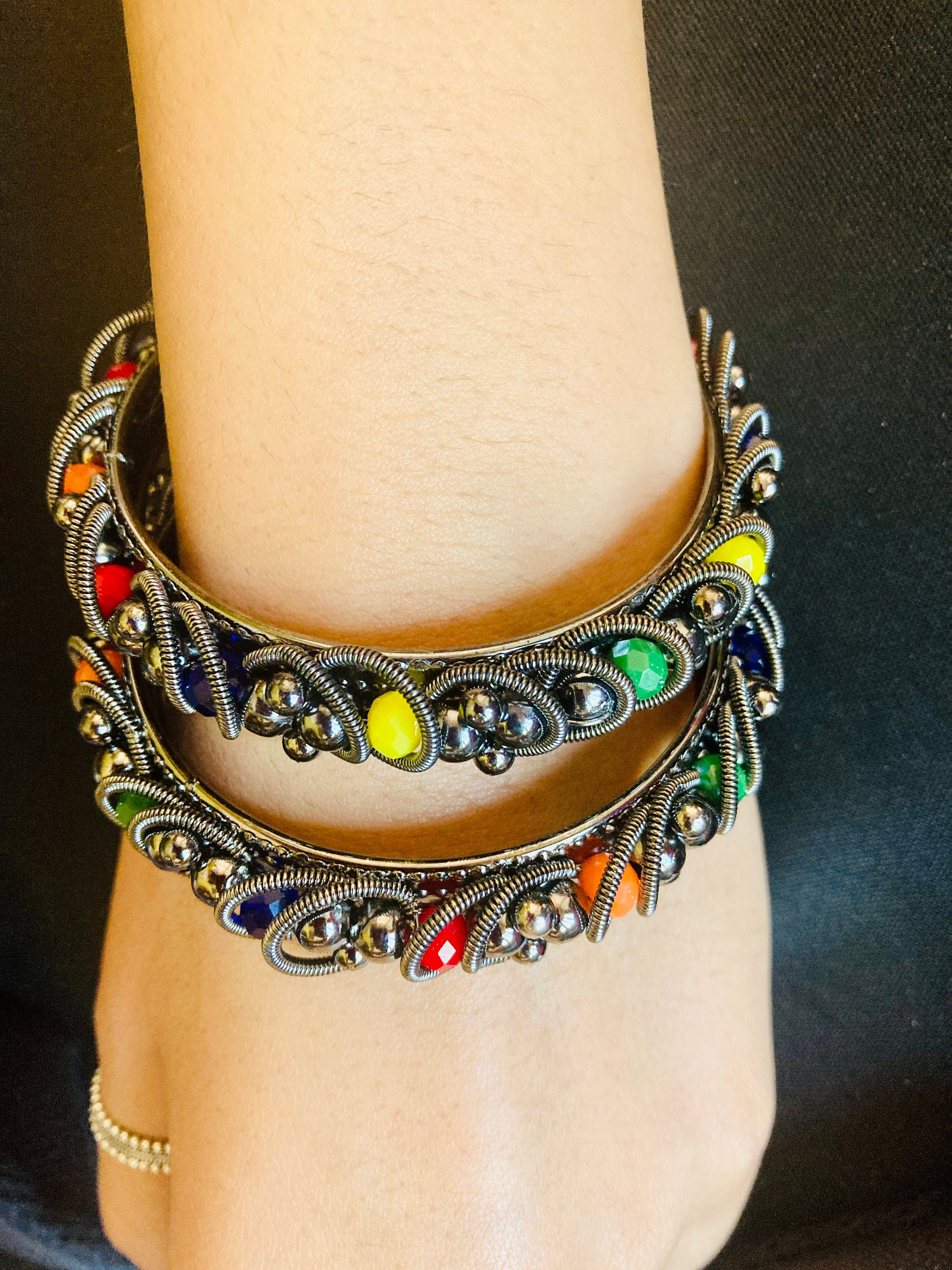 Handcrafted Beaded Bangles Set 12ct Colorful Bangles, Glass Bangles, Multi Color Bangles  main image 2