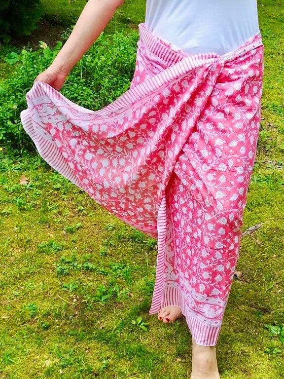 Blockprint natural dyed organic cotton scarf/sarong/pareo/table cloth, natural block printed cotton, vegetable colours,  beach ware