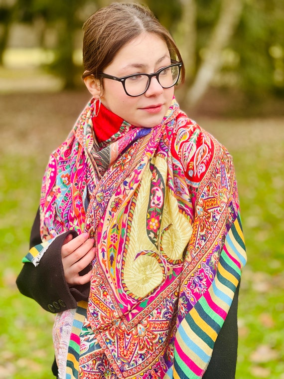 Embroidered Silk Cotton Scarf: One-of-a-kind Kashmir Shawl - Etsy