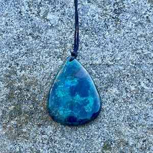 Handmade Chrysocolla Macrame Amulet: Adjustable Chakra Stone Necklace