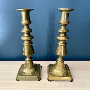 19th Century Push Up Brass Candlesticks