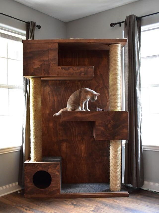 Custom Wooden Modern Cat Tower Etsy